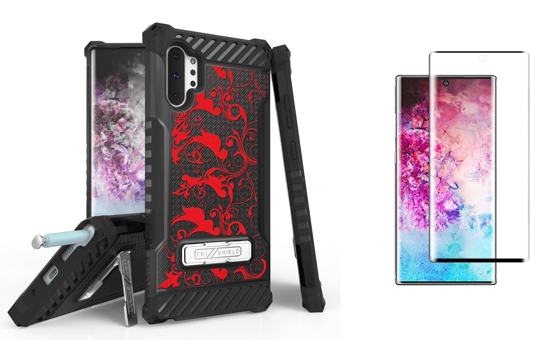 Black//Red BC Tri Shield Military Grade Impact Resistant Case with Tempered Glass Screen Protector and Atom Cloth Compatible with Samsung Galaxy Note 10 MIL-STD 810G-516.6