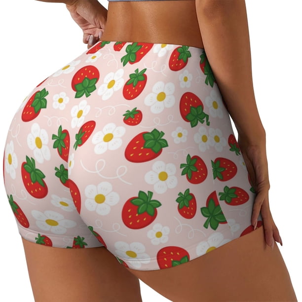 Fotbe Strawberry Floral Shorts Sin Costuras – Shorts Deportivos de Cintura Alta para Mujer, Elásticos para Gimnasio, Yoga, Running o Ciclismo-Small