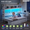 thumbnail image 4 of Corner Bed Frame with Tall Storage Bookshelf and Drawers, Twin Size Corner Daybed with LED Lights, Charging Station and 10 Storage Pockets, Twin Platform Bed Frame for Teens, White, 4 of 9
