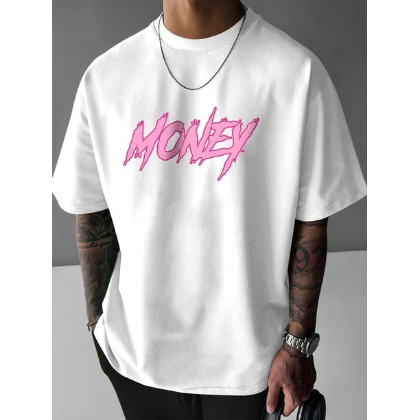 Camiseta de manga corta con cuello redondo y estampado de color "MONEY" para hombre, estilo urbano, ideal para verano y primavera. Ideal para adultos, hombres, mujeres, adolescentes y jóvenes.