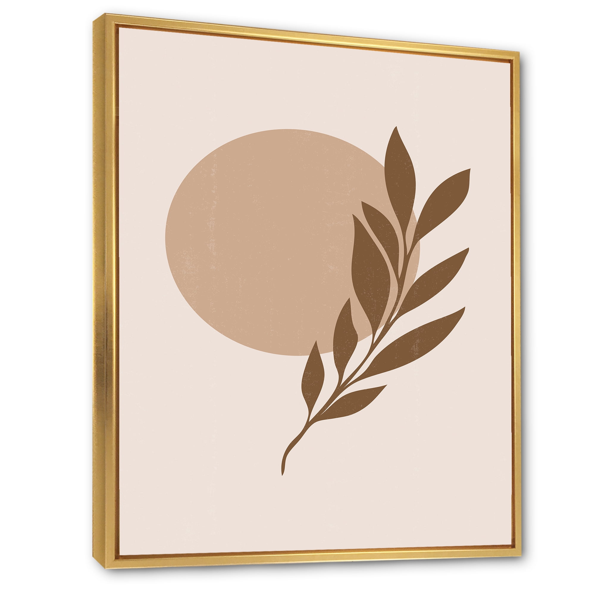 Designart 'Abstract Terracotta Moon and Sun With Tropical Leaf' Modern Framed Canvas Wall Art Print