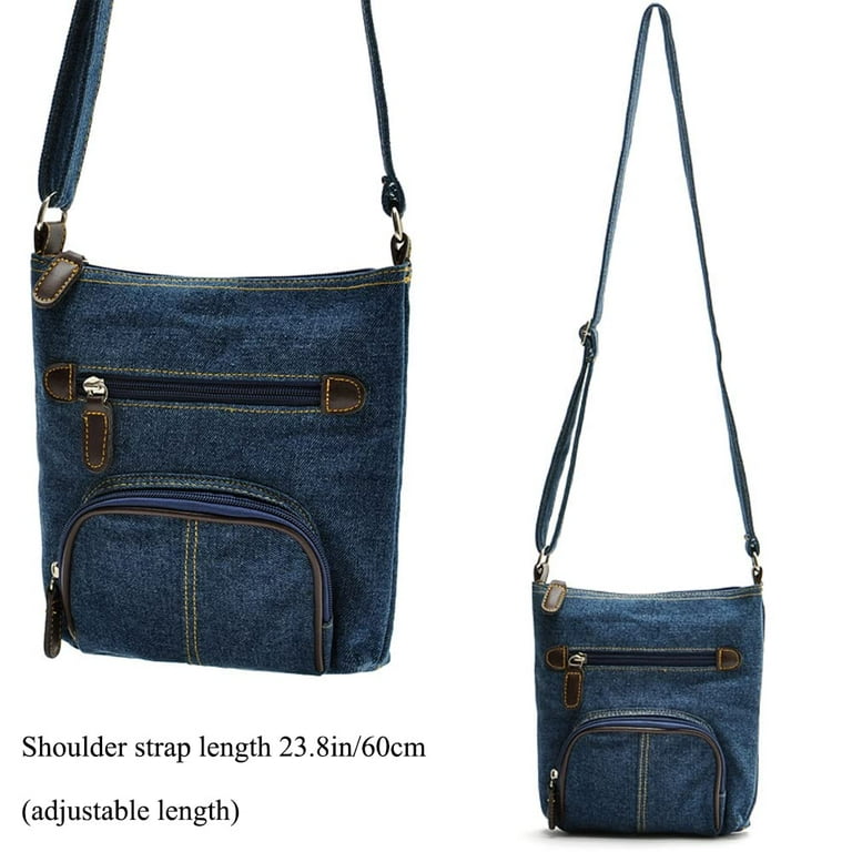 ショルダーバッグ・ポシェット V73 Women Messenger Bags 73BS8F301RESPONSIBILITYNOWAVIO Blue Women Denim Crossbody Bag, Multi Pockets Messenger Bag with