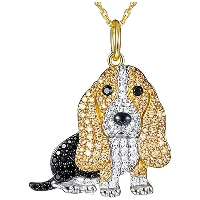 Collares Basset Hound High Monaco DogNeck05 1Pza Dorado/Negro Metal Cadena y Dije MXKOG-001