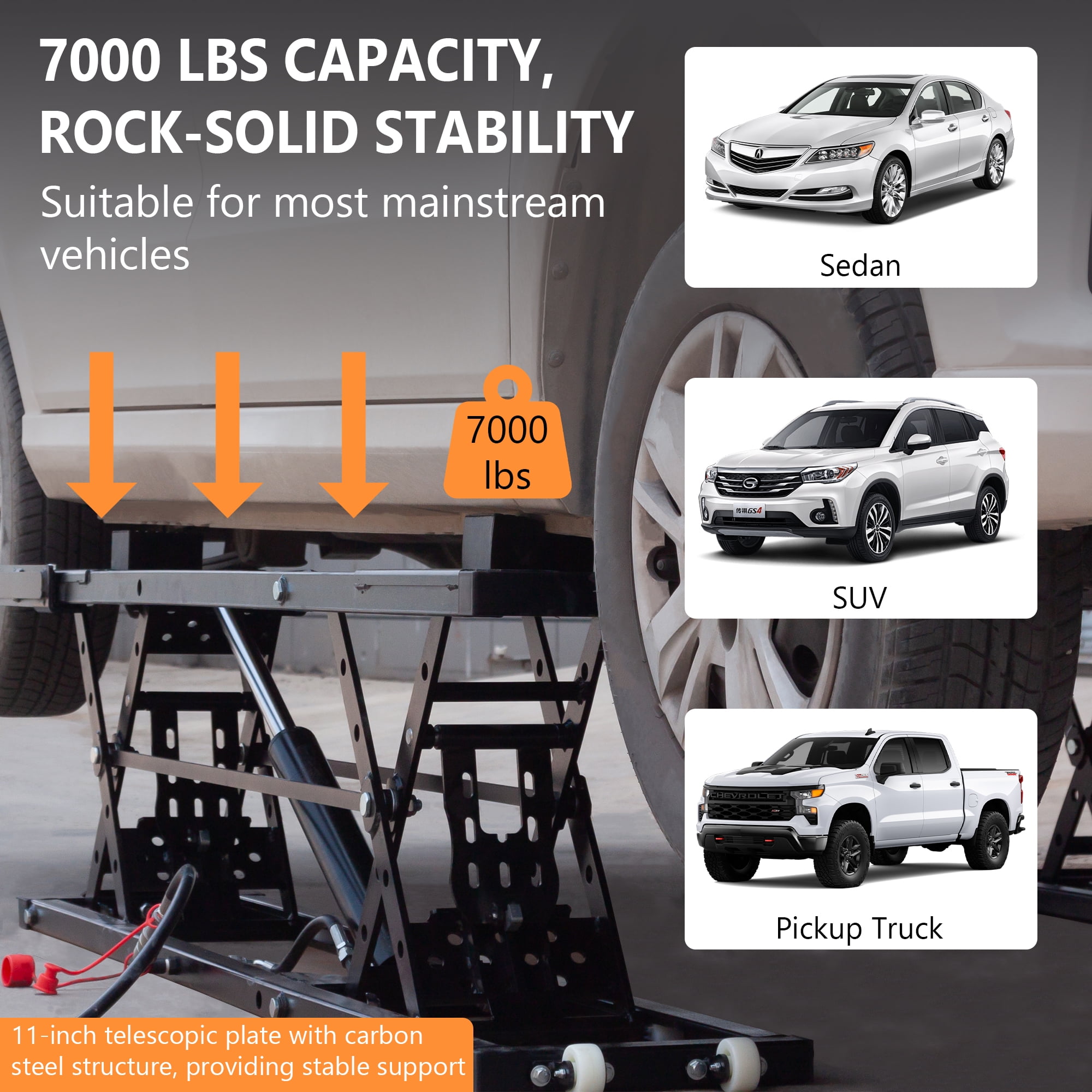 LZBEITEM Portable Car Lift 7000 LBS  26.8" Max. Height, 2-Pack Heavy-Duty Carbon Steel Truck Lift with 120V Power Unit, Automatic Car Lift Jack for Home Garage