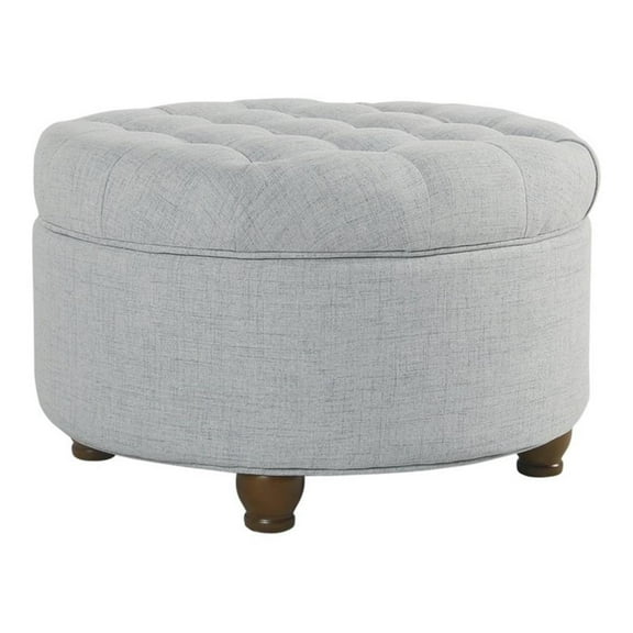 Pemberly Row Round Traditional Wood and Fabric Large Storage Ottoman in Blue