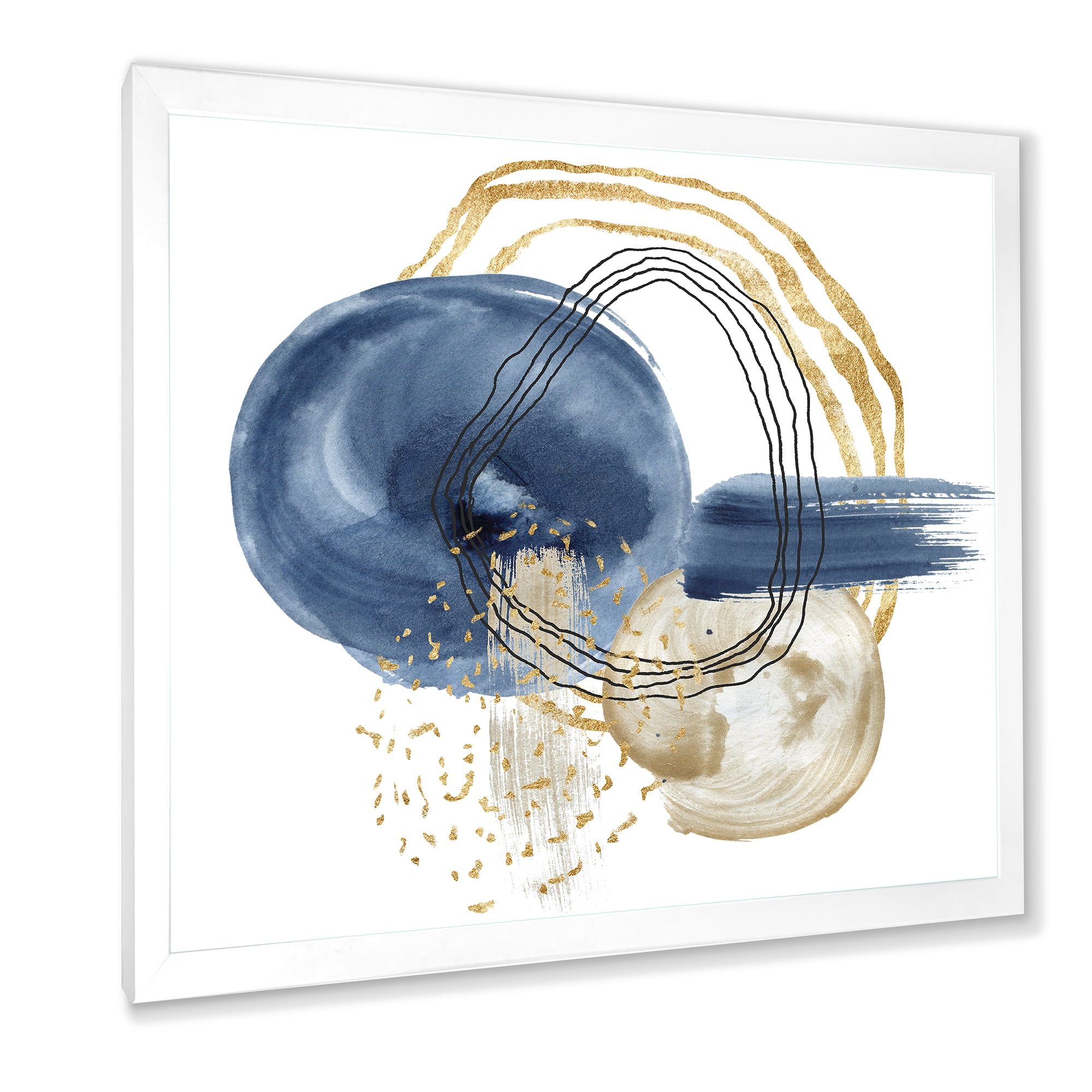 Designart 'Abstract Black and Dark Blue Gold Underwater Life' Modern Framed Art Print