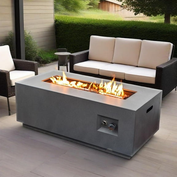 42" Propane Gas Fire Pit Table, 50000 BTU Rectangular Steel Fire Pit with Glass Wind Guard for Outside Patio Deck Garden Courtyard -Gray