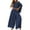 Navy, variant on Womens 2 Piece Outfits Solid Color Crewneck Shirts Wide Leg Pants Casual Set Summer Casual Loose Sweatsuits