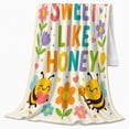 thumbnail image 2 of Sweet Like decorative motif Bee Garden Theme Whimsical Cartoon, Warm Flannel Blanket for Sunroom and Reading Nook, Playful Botanical Garden Scene, Garden Lovers Valentine's Day Gift, 2 of 9