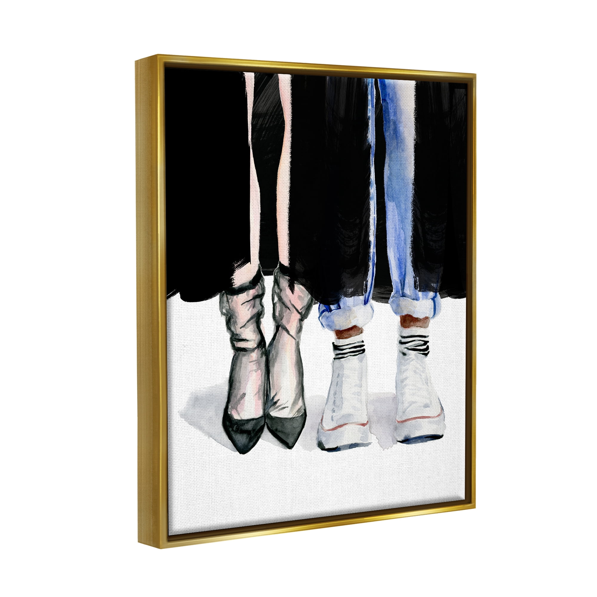 Stupell Industries Fashion Man & Woman Shoes Heels Beauty & Fashion Painting Gold Floater Framed Art Print Wall Art