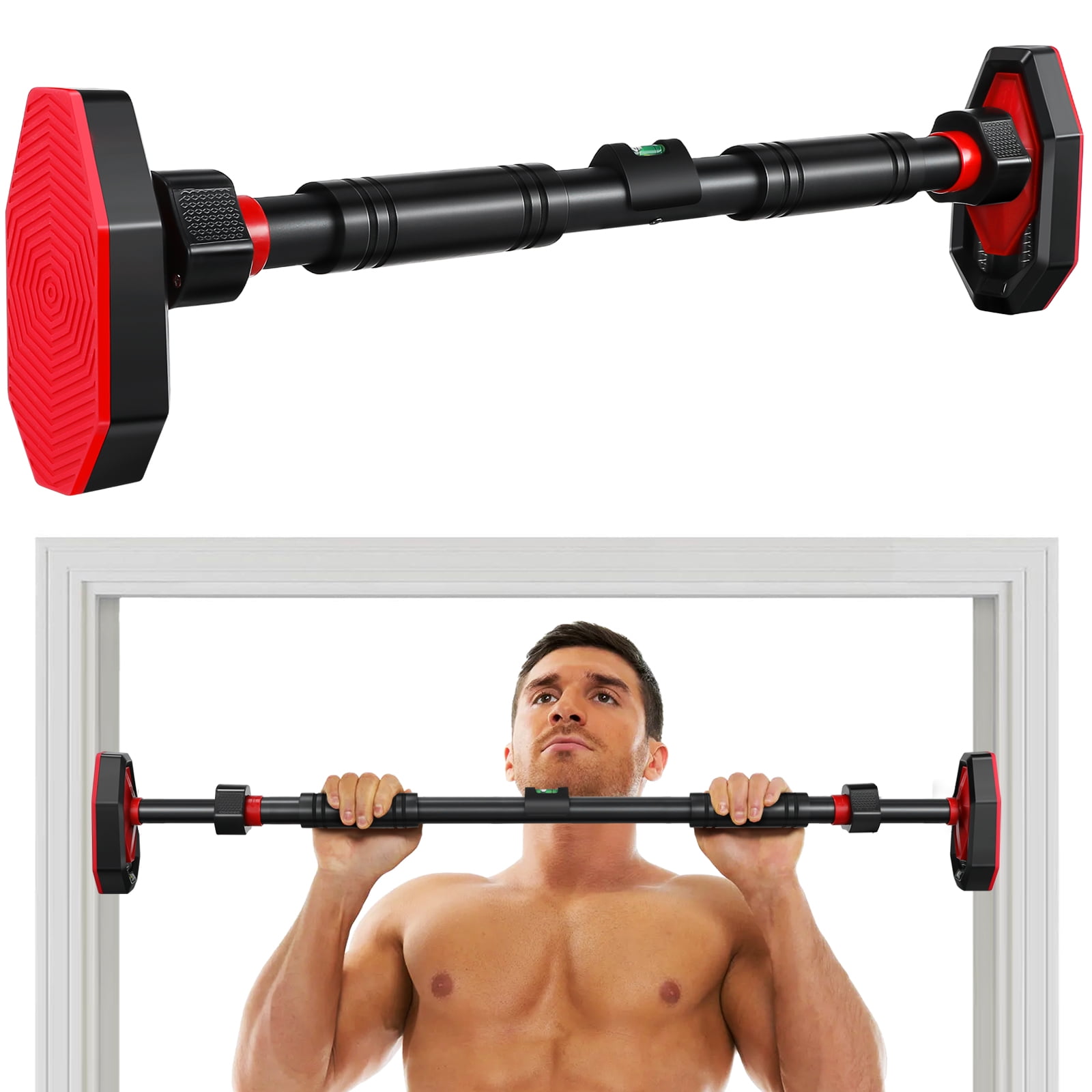 ETEREAUTY  No-Drill Door Frame Pull-Up Bar Black Steel Secure Locking 3Pcs