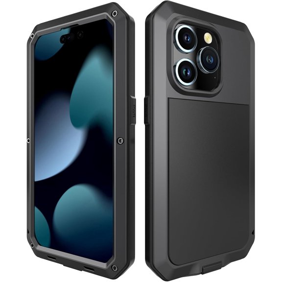 Compatiable with iPhone 15 Pro Max Case,360 Full Body Protective Cover Heavy Duty Shockproof Tough Armour Aluminum Alloy Metal Case with Silicone Built-in Screen Protector