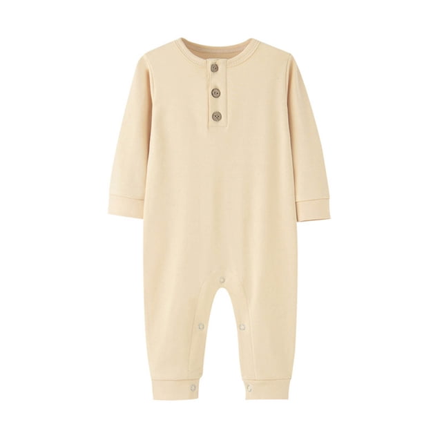 AherBiu Baby Clothes Unisex Rompers Jumpsuits Cotton Bodysuits Long Sleeve Sweatshirts Fall Winter Ribbed Button Solid Color Causal Sets