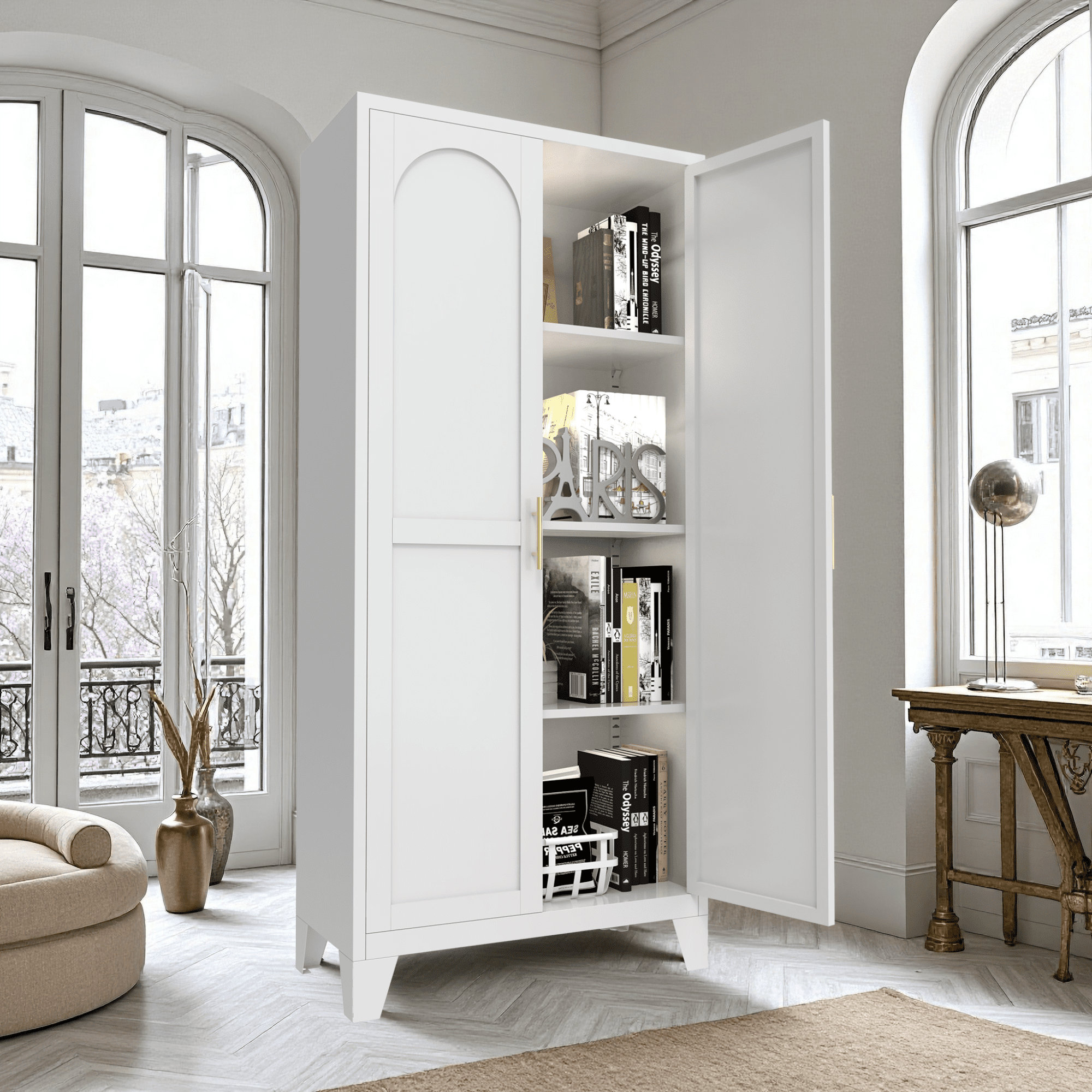 61" 2 Pantry Cabinet, Shapely Doors Metal Storage Cabinet with Adjustable Shelves, for Bedroom, Living Room