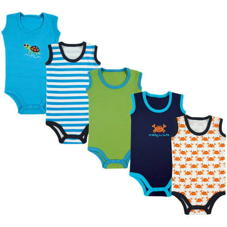 Baby Boy Sleeveless Bodysuits, 5-Pack