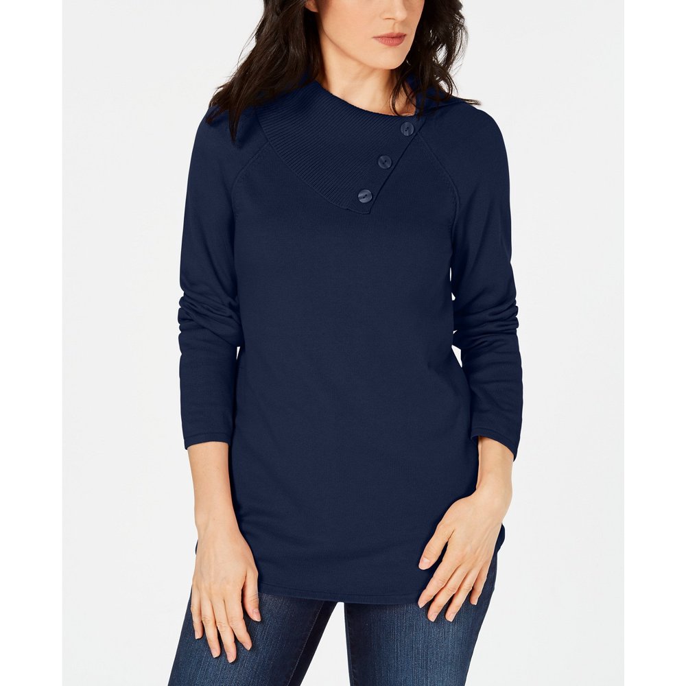 Karen Scott Karen Scott Women's Cotton EnvelopeNeck Sweater Navy