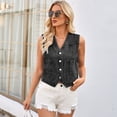 thumbnail image 2 of SWSMCLT Women's Denim Tank Top Sleeveless V Neck Short Fashion Jean Jacket Vest Crop Top Loose Pocket Spring Casual Collarless Button Down Black Large, 2 of 5