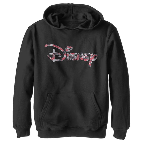 Boy's Disney Red Camo Logo Pull Over Hoodie Black Large