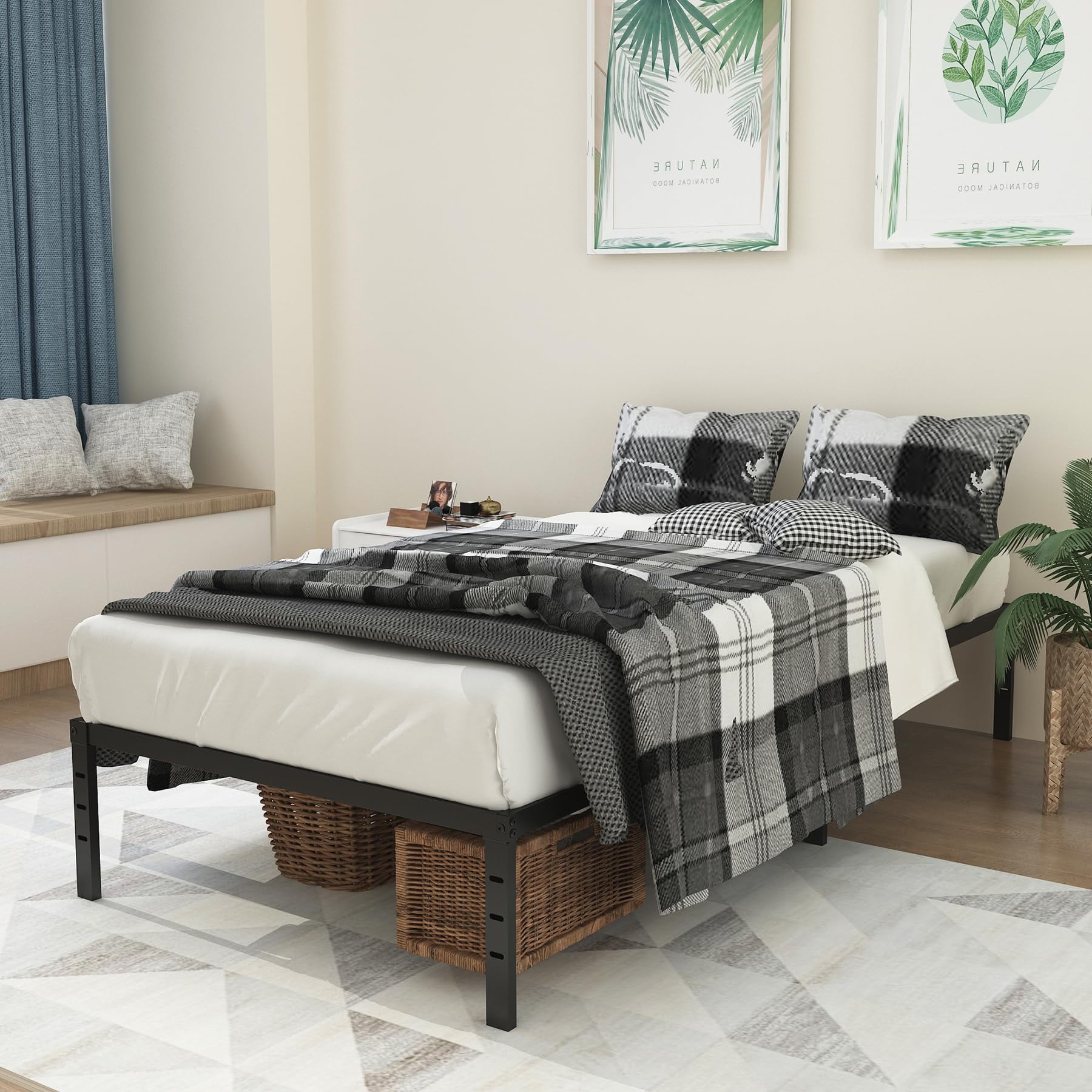Caplisave Heavy Duty Twin XL Metal Bed Frame, 14" Platform No Box Spring Needed, Noise-Free Easy Assembly Black