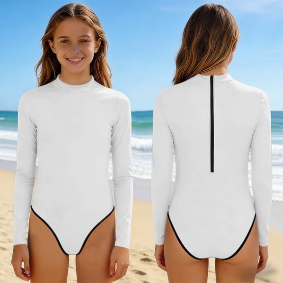 ITSAME Girls One-Piece Swimsuit, Quick-Dry Crewneck Sun Protection Beach Surfing Swimwear White Size 12-13