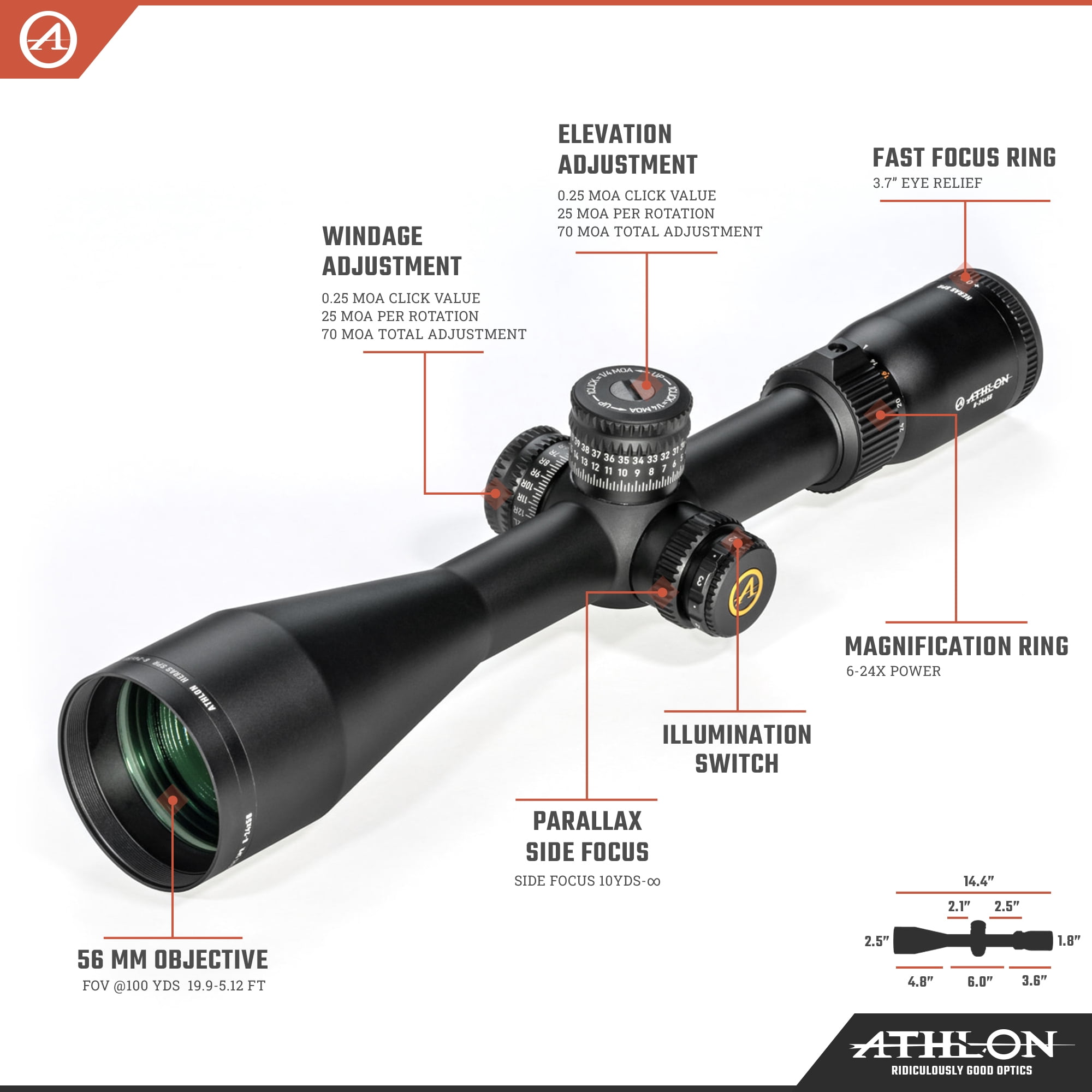 Athlon Optics Heras SPR 6-24x56 Scope APLR7 SFP IR MOA Reticle, Black