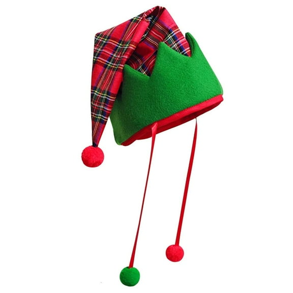 Weflink Red And Green Christmas Elf Hat with Pompoms For Kids Costume Parties Holiday Festival Theme Photography Accessory