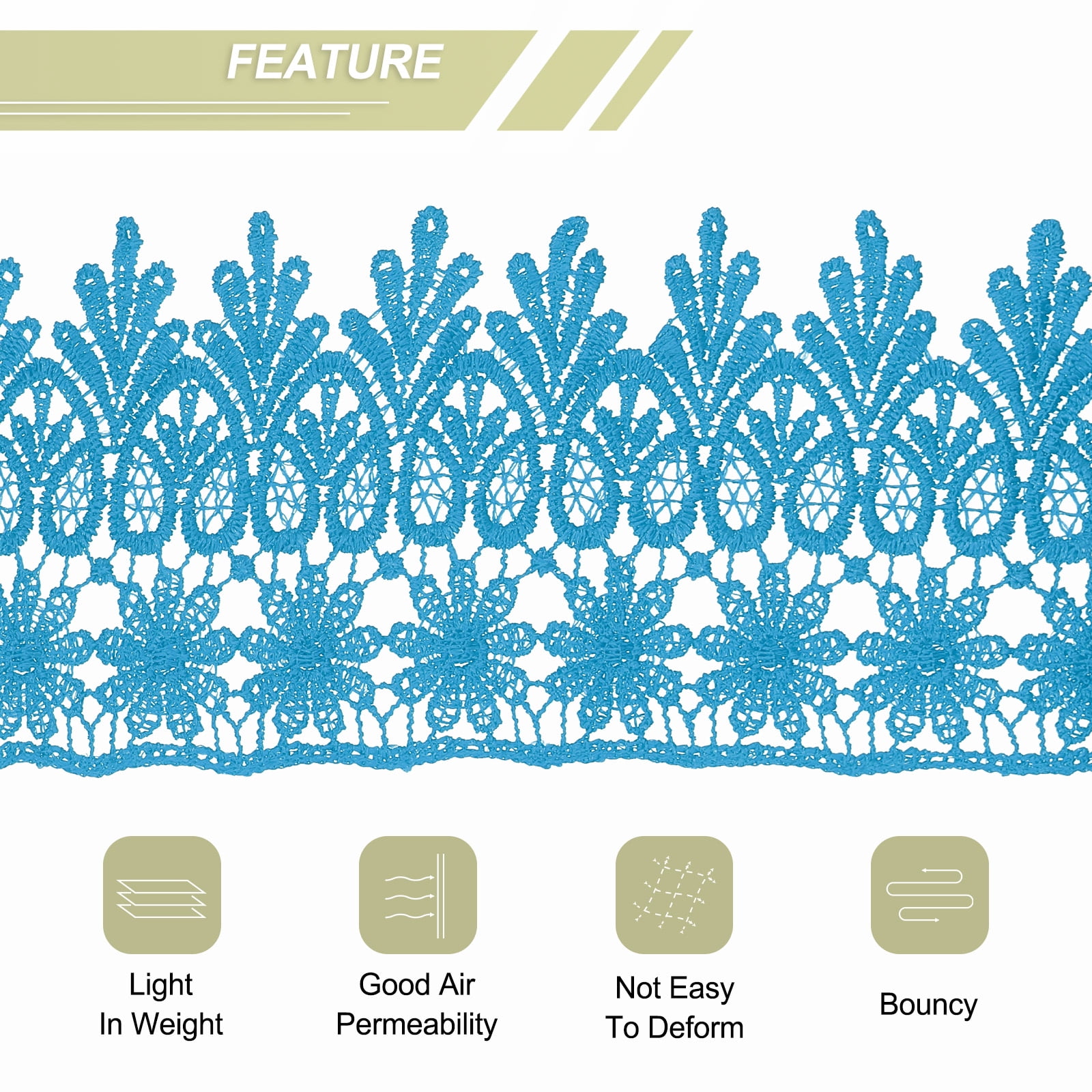 Uxcell 3.14 inch Wide 5 Yard Lace Ribbon Floral Pattern Blue Embroidered Lace Trim for Sewing Making, Gift Wrapping