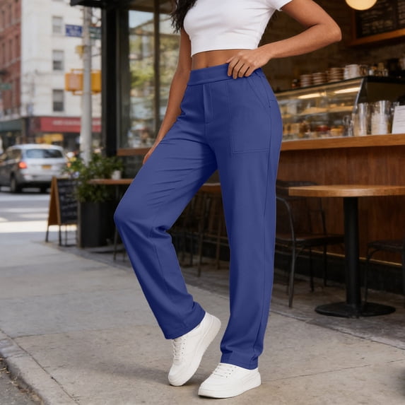 Floleo Women's High Waist Stretch Yoga Pants Athletic Workout Joggers with Side Pockets Relaxed Fit Straight Leg Active Trousers for Gym Running