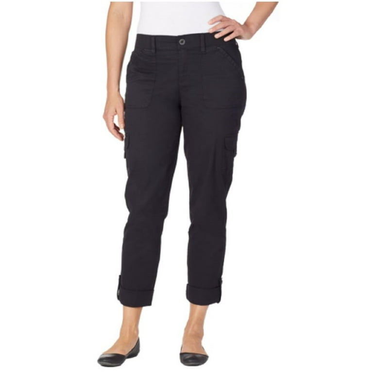 Gloria Vanderbilt Women s PENELOPE Convertible Roll Tab Cuff Cargo Capri Pant Black 12 Average Walmart