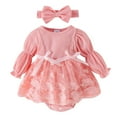 thumbnail image 1 of FhsagQ Barboteuse Petite Fille Combinaison 4T-5T Barboteuse Bébé Fille Robe Enfants Floral Manches Longues Combinaison Froncée Justaucorps à Volants Ensemble Bandeau Automne Mignonne Robe Princesse 3 Pcs 12-18 Mois, 1 of 9