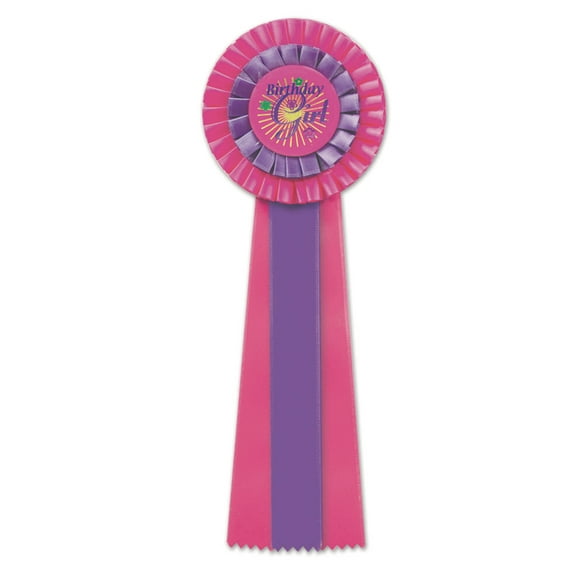 Beistle Pack of 3 Pink and Purple “Birthday Girl” Party Deluxe Rosette Ribbons 13.5"