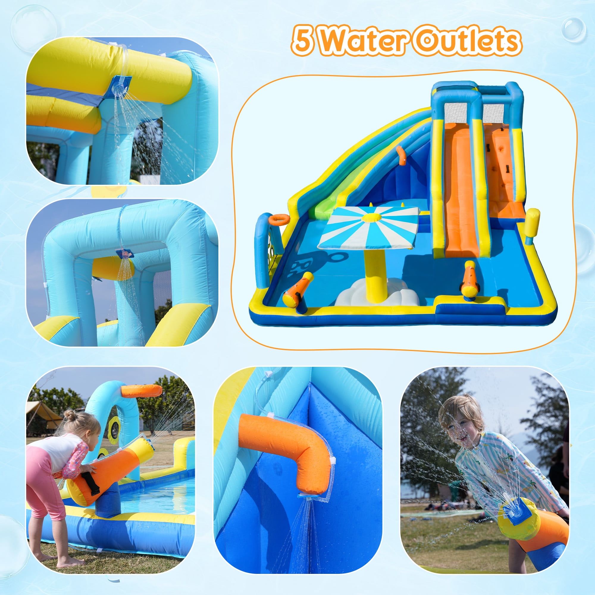 SaveJoy Giant 11-in-1 Inflatable Water Slide Bounce House, 197''x169''x87'', 750W Blower, Summer Water Park for Kids 3-8, Indoor & Outdoor Use