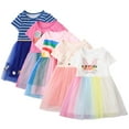 thumbnail image 3 of WOLLED Toddler Baby Girls Cotton Dresses Kids Summer Short Sleeve Rainbow Dress Birthday Party Tutu Tulle Skirt for 2-8 Years Old, 3 of 9