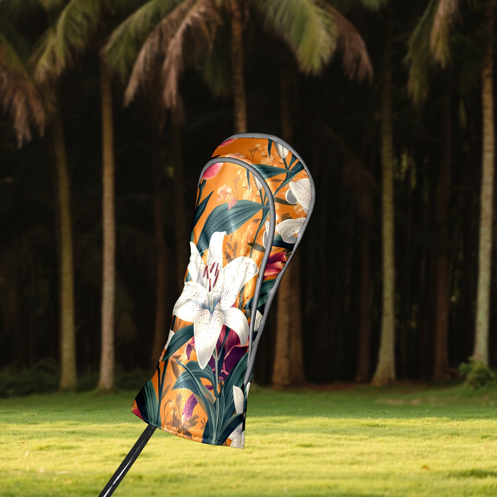 Golf Club Covers PU Leather Waterproof Head Covers for Fairway Woods Hybrids Lily Orchid Flowers