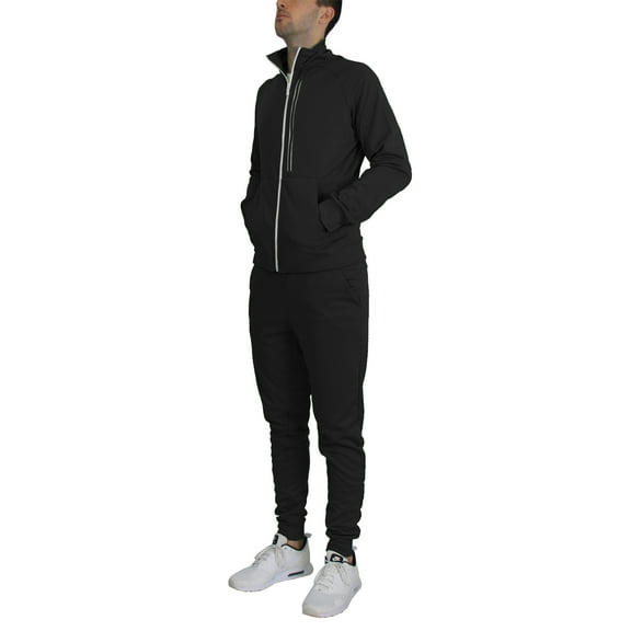 Men's Moisture Wicking Performance Active Sweater Track Jacket & Jogger 2-Piece Classic Set (Sizes, S-2XL)