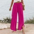 thumbnail image 5 of Lumtrix Women High Smocked Waisted Wide Leg Cropped Palazzo Pants with Pockets Cute Ruffle Boho Flowy Beach Pant with Pockets Hot Pink S, 5 of 7
