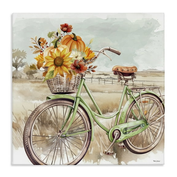 Stupell Industries Fall Florals Bicycle Botanical & Floral Painting Gallery Wrapped Canvas Art Prints Wall Art, 17 x 17
