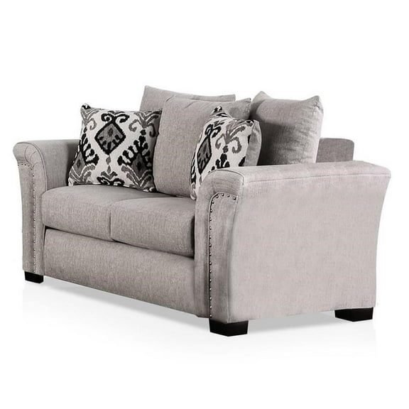 Furniture of America Jaqui Fabric Nailhead Loveseat in Light Taupe Brown