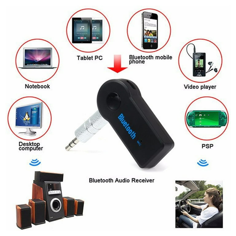 Fommy Universal 3.5mm Streaming Car A2dp Wireless Bluetooth Aux Audio Music Receiver Adapter Handsfree with Mic for Phone MP3, Black