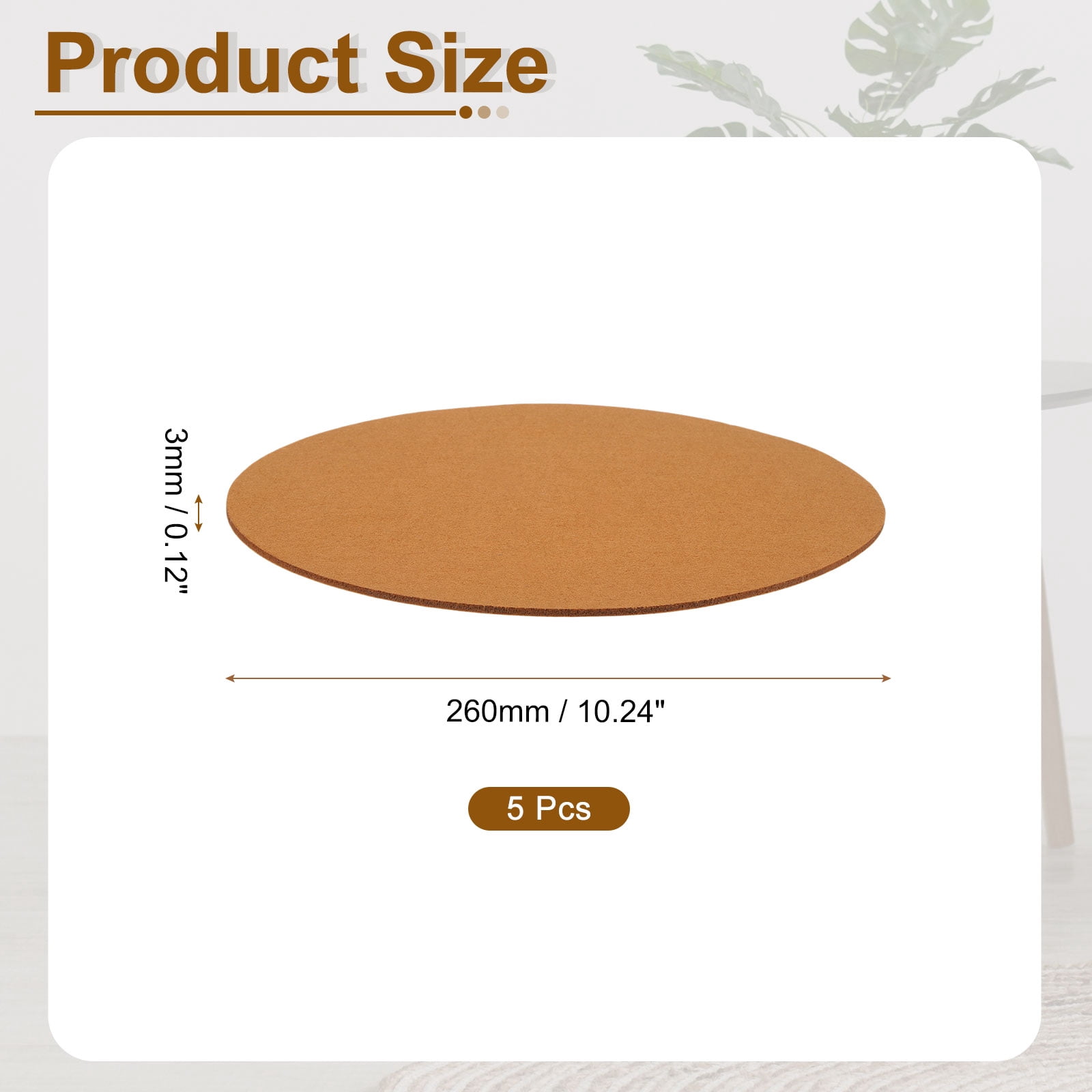 Round Felt Furniture Pads, 5Pack 10.2" Dia x 0.12" Thick Adhesive Backed Felt Non-slip Anti-scratch Felt Pads Chair Leg Protectors for Protecting Hardwood Floor, Light Brown