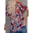 thumbnail image 4 of Blusa estampada para mujer, con botones, manga corta, cuello en V, blusa informal con estampado elegante para el trabajo, fiesta diaria, colorida XXL, 4 of 6