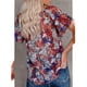 thumbnail image 4 of Blusa estampada para mujer con botones, manga corta, cuello en V, blusa informal con estampado elegante para el trabajo, fiesta diaria, colorido M, 4 of 6