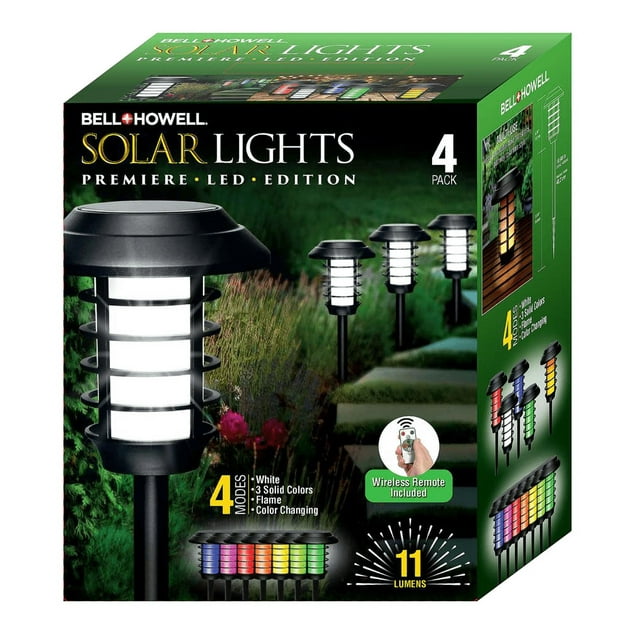 Solar Powered Pathway Lights Black LED Path Light 11 Lumens Color Changing Landscape with Remote (4-Pack)