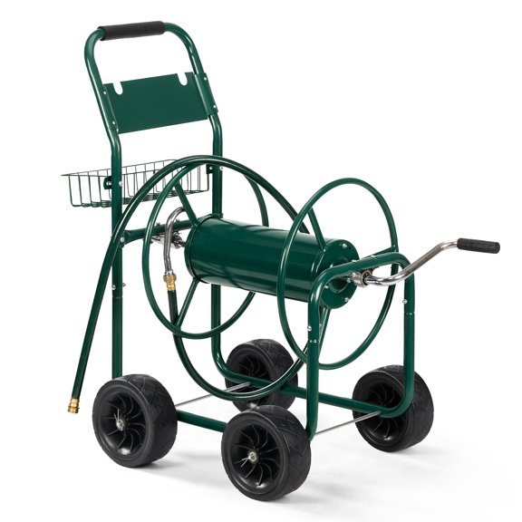 Zimtown Iron 4-Wheel Garden Hose Cart, Heavy Duty Pipe Truck with Dark, Green