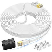 Cat 7 Ethernet Cable 50 ft, High Speed Flat Internet Cable with Extension Coupler, Shielded RJ45 Network Cable for Ethernet Network Switch, Modem, Router, Printer-Faster Than Cat6/Cat5e/Ca