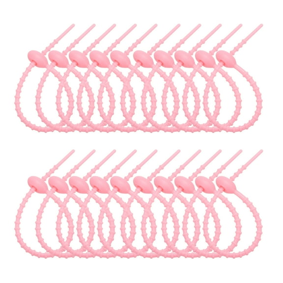 Uxcell 8 Inch Silicone Cable Ties, 20pcs Rubber Reusable Twist Zip Ties Organizer for Home Office Kitchen Food bags Wires Adjustable Bag Clip, Pink
