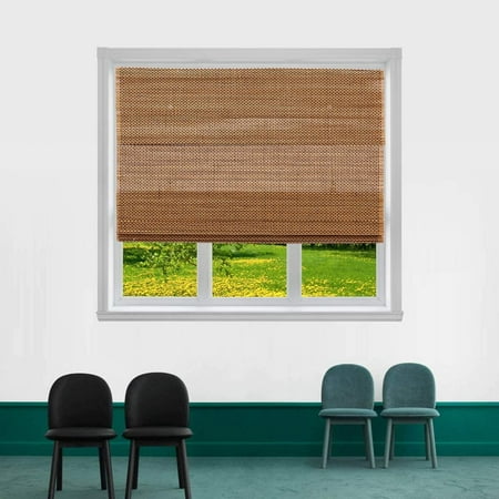 TJ GLOBAL Cordless Bamboo Roman Window Blind Sun Shade, Light Filtering Shades with 7-Inch Valence - Natural Woven Bamboo (36" x 64")