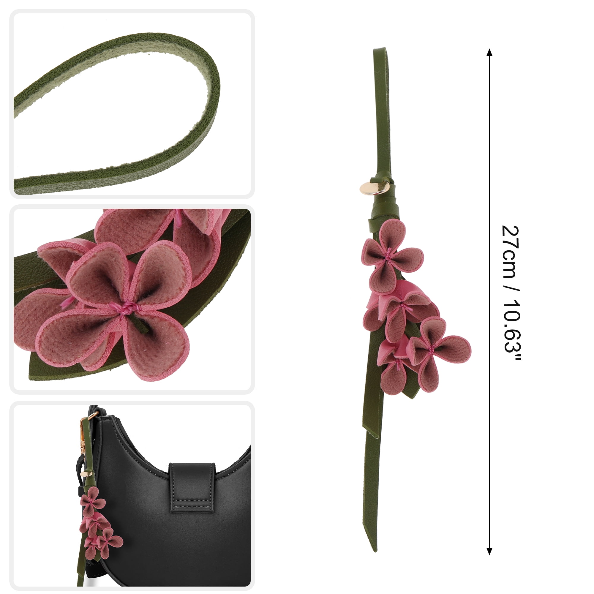 Unique Bargains PU Leather Flower Handbag Charm 1 Piece for Bags Rose Red