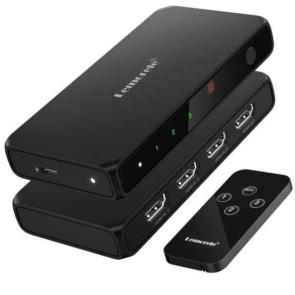 Lemorele 4K HDMI Splitter, 3 in 1 Out HDMI Switch with Remote Control,10Gbps HDMI Switcher, with 1 Meter USB C Charging Cable for PC, TV Box, Blu-ray Player, PS5, Xbox, Switch
