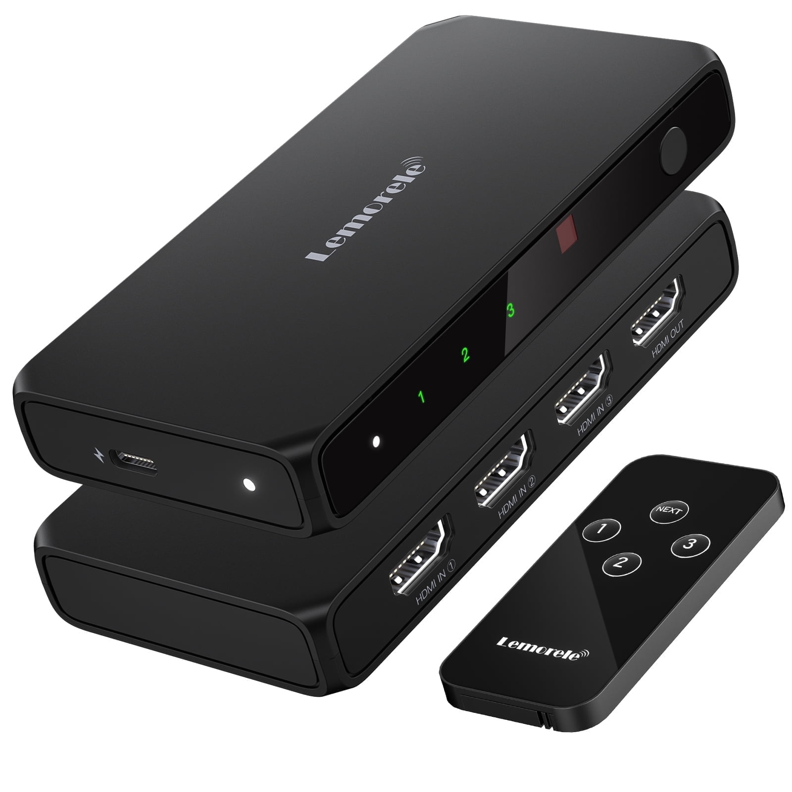Lemorele 4K HDMI Splitter, 3 in 1 Out HDMI Switch with Remote Control,10Gbps HDMI Switcher, with 1 Meter USB C Charging Cable for PC, TV Box, Blu-ray Player, PS5, Xbox, Switch